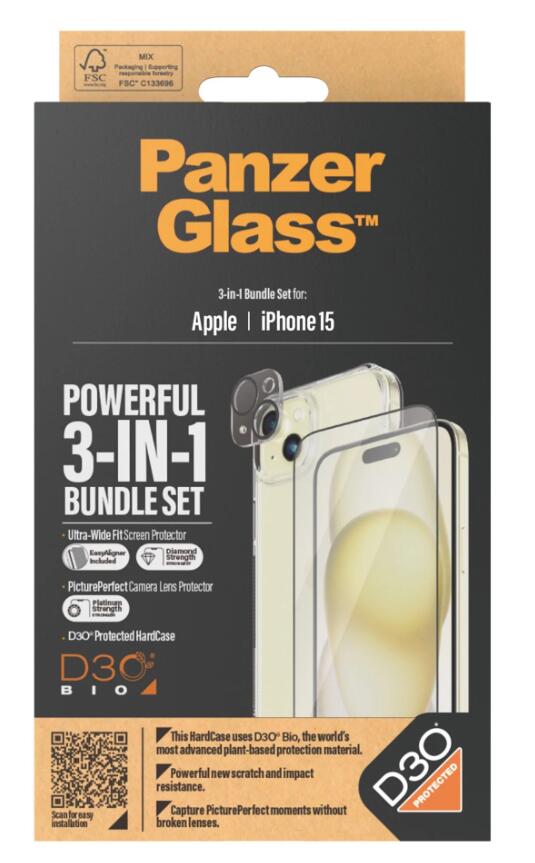 PanzerGlass™ 3-in-1 Set für das iPhone 15 PanzerGlass™ 3-in-1 Set für das iPhone 15